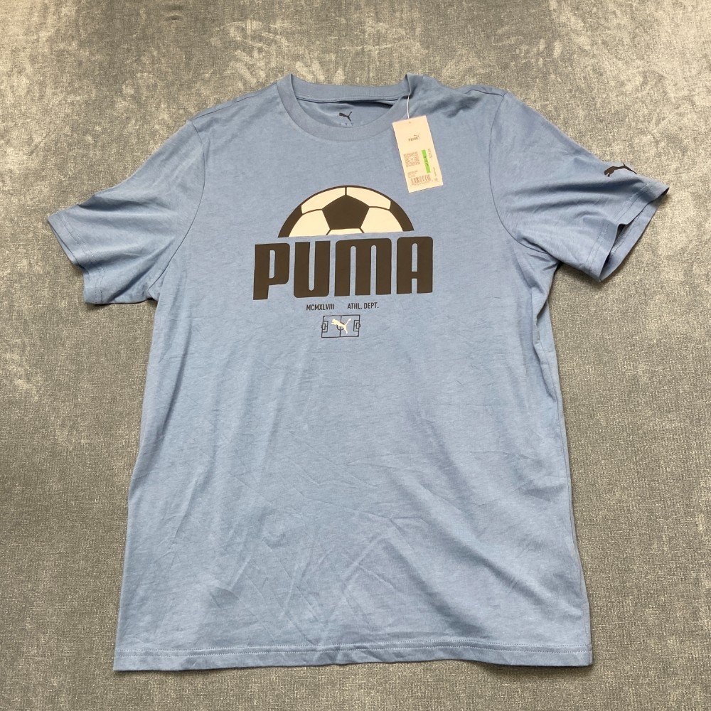 Puma Pitch T Shirt Mens Blue Large Crew Neck Graphic Running Sports Summer Tee